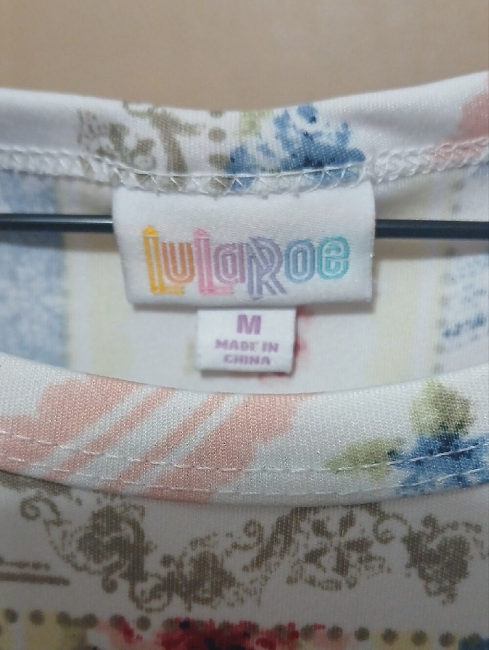 LuLaRoe Jesse Cream Floral Patchwork Midi Dress with Blue and Pink Accents - Picture 3 of 5